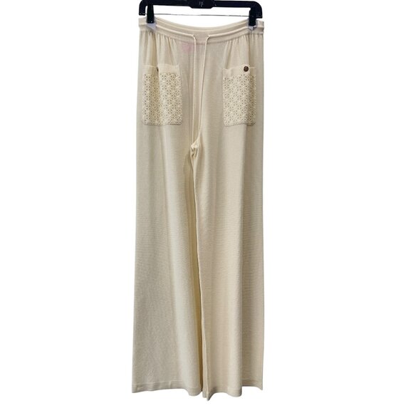 CHANEL RARE Ivory Knit Drawstring High-Rise Wide Leg Pants size 2/IT 38 - Picture 1 of 7